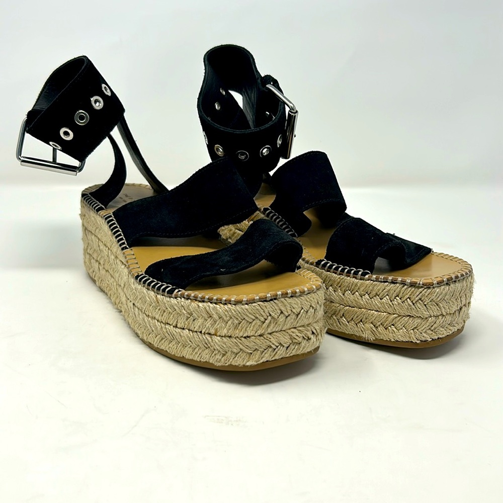 Rag & Bone Black Suede Leather Square Toe Espadrille Platform Buckle Sandals